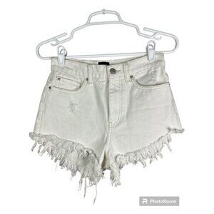 BDG Urban Outfitters White High Rise Cheeky Shorts Cut Off Raw Hem Size 25